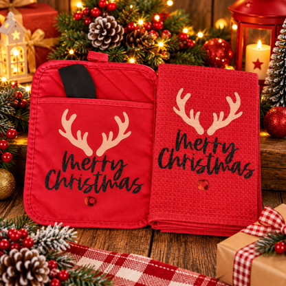 Christmas Kitchen Towel & Potholder Set – Holiday Kitchen Gift